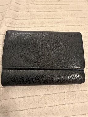 CHANEL Black Quilted Caviar Leather Fold-Over Wallet